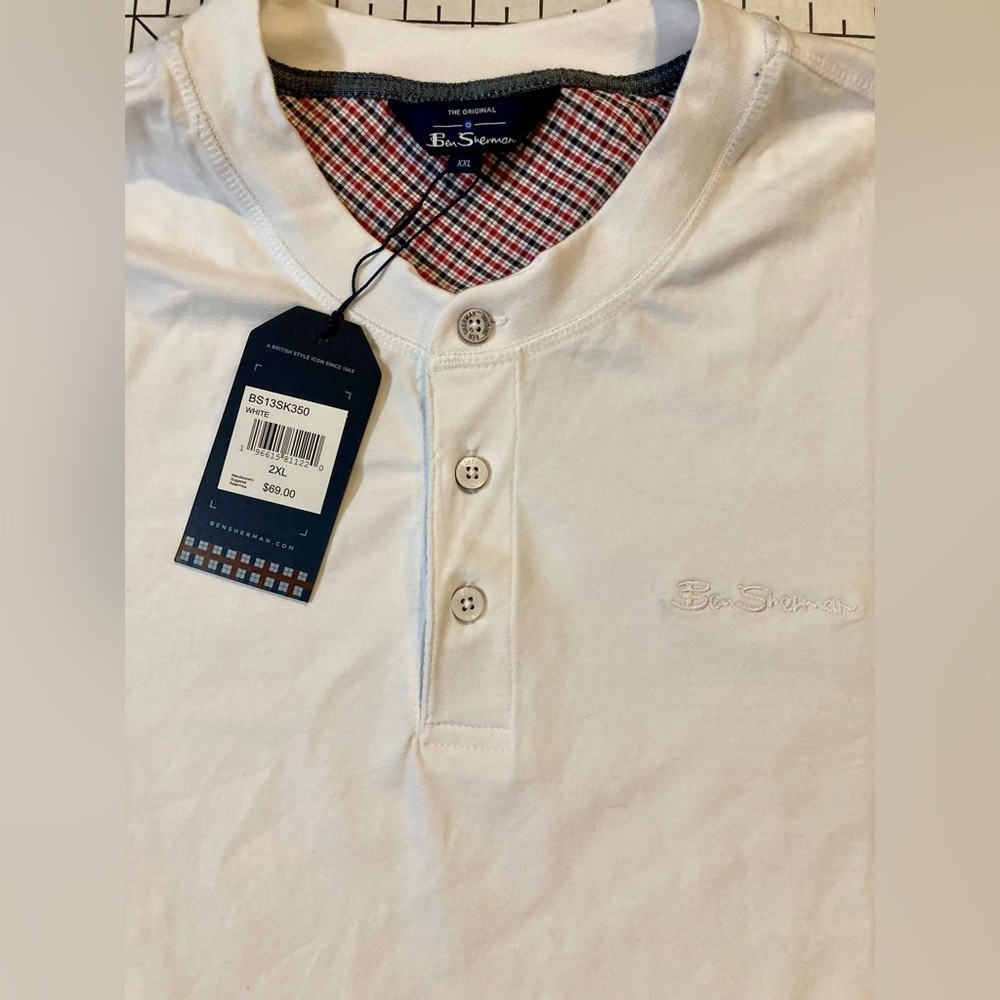 NWT Ben Sherman Men’s Size 2XL White Short Sleeve Henley T-Shirt‎